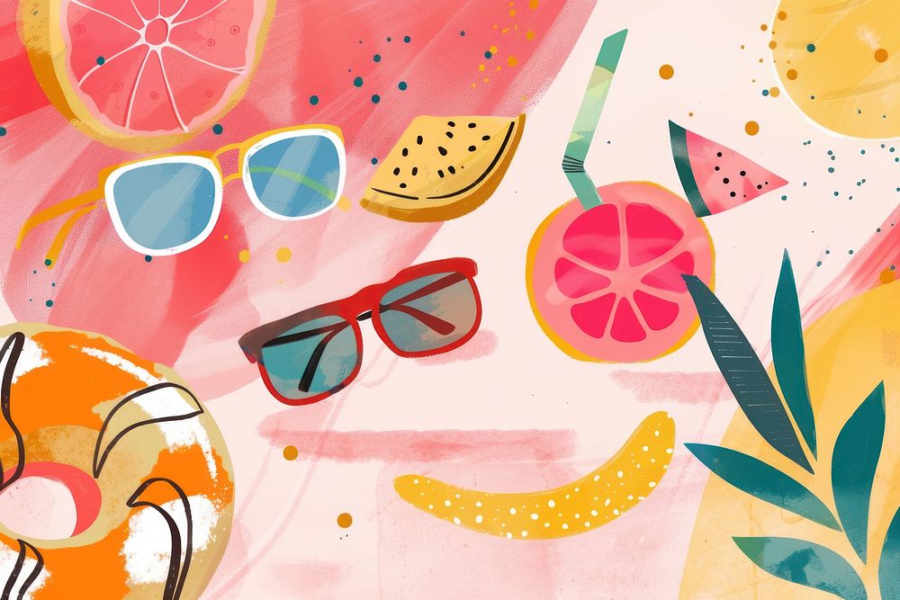 Cute summer products illustration backgrounds sunglasses pattern.