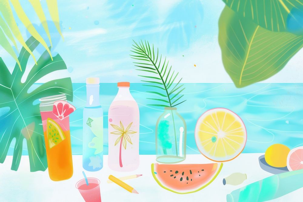 Cute summer products illustration fruit drink plant.