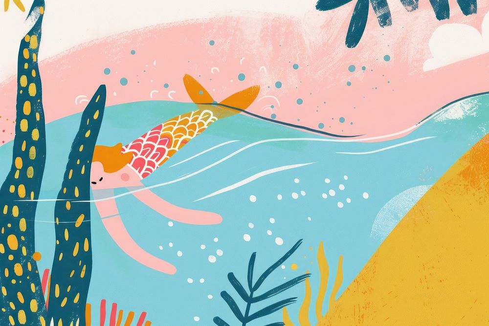 Cute swimming illustration backgrounds outdoors pattern.