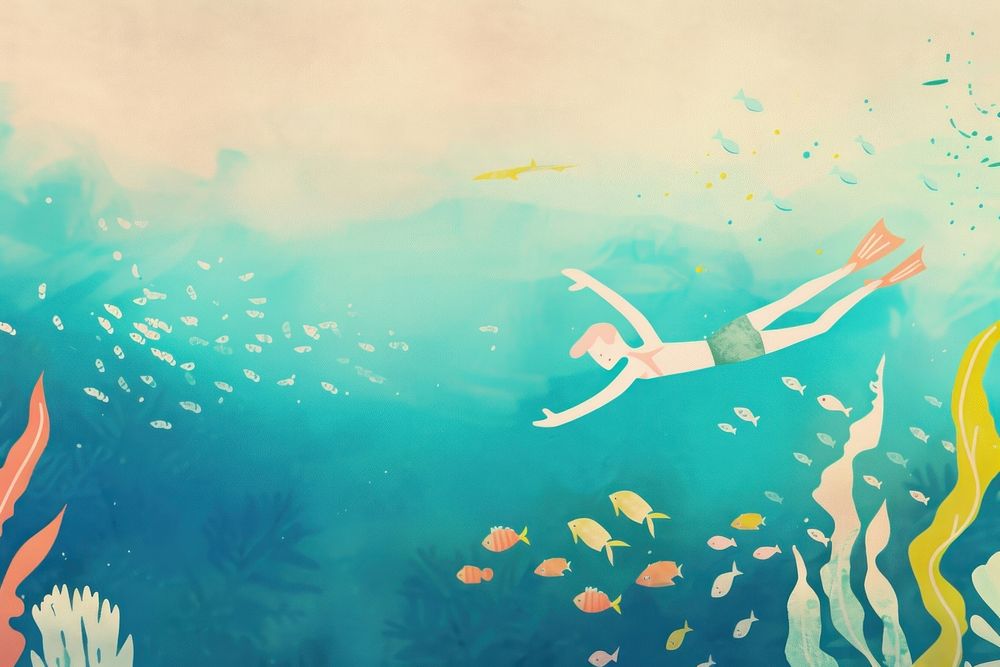 Cute swimming illustration underwater adventure outdoors.