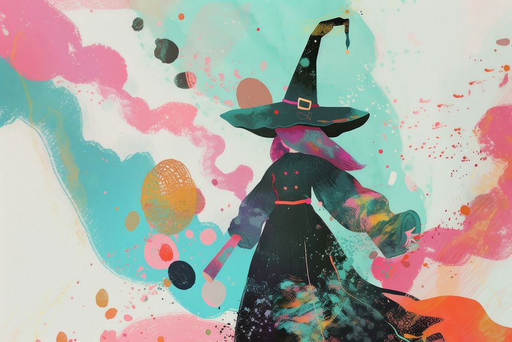 Cute witch illustration backgrounds painting adult.
