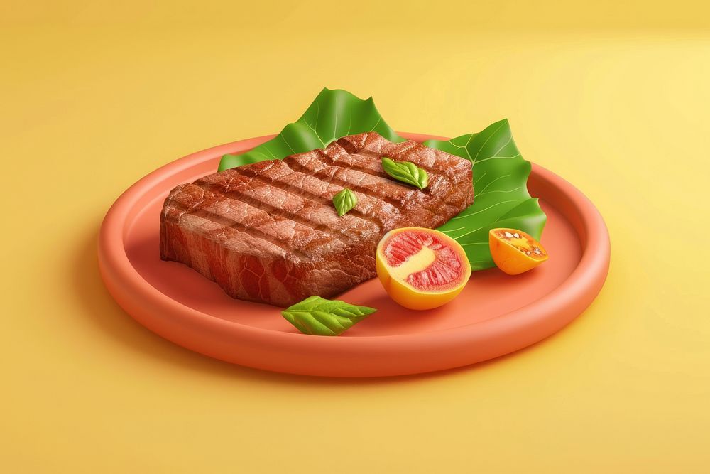 3d Steak plate meat food.