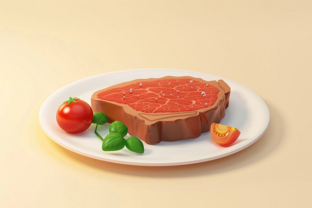 3d Steak plate food meat.