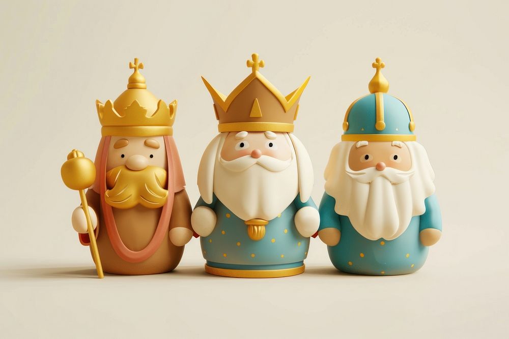 3d Three wise men figurine cartoon crown.
