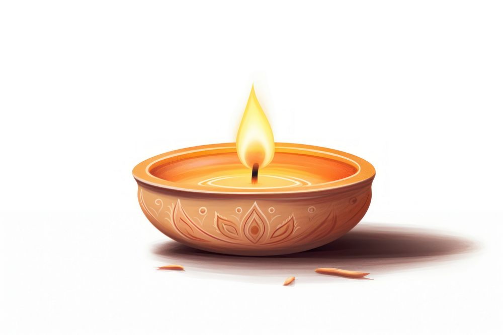 Diwali candle fire white background.