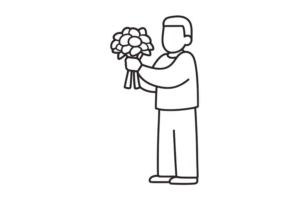 Person holding bouquet drawing cartoon sketch.
