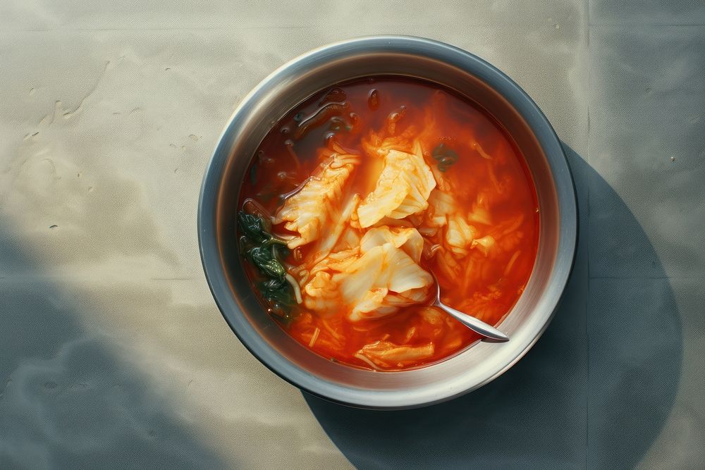 Kimchi soup food dish bowl.