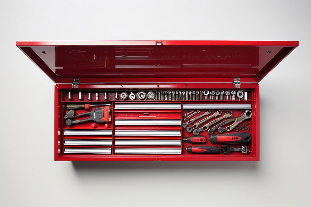 Toolbox tool organization arrangement.
