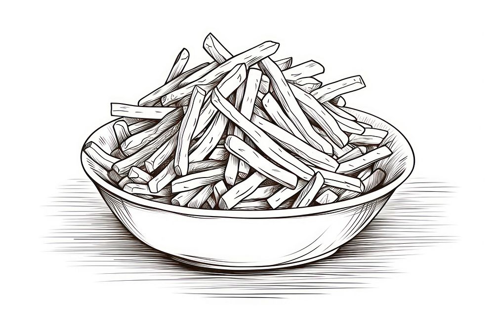 French fries put on plate sketch drawing bowl.