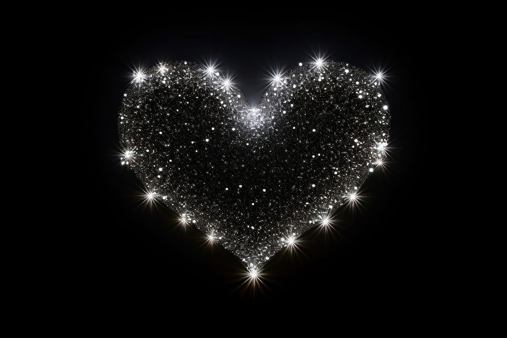 Heart shape sparkle light glitter astronomy night black.