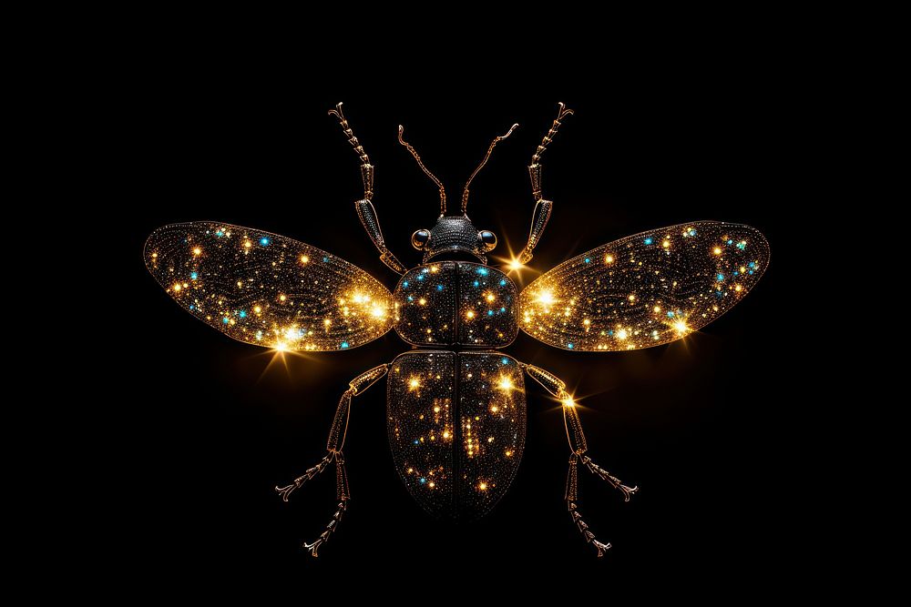 Insect sparkle light glitter animal black background invertebrate.
