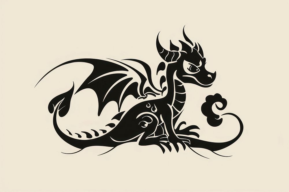 Dragon animal black calligraphy.