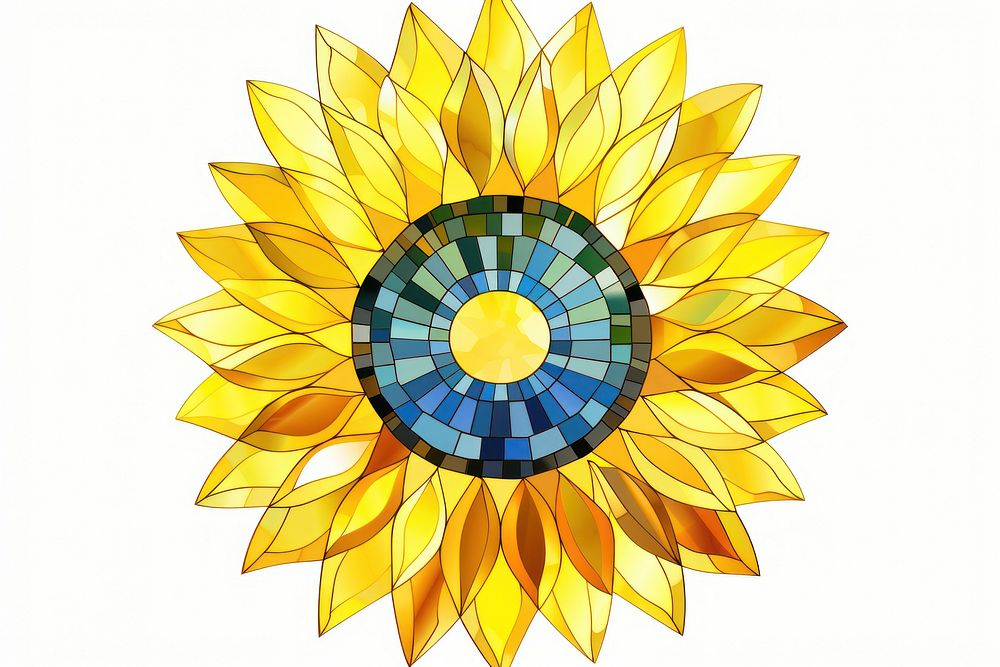 Sunflower mosaic frame art white background inflorescence.