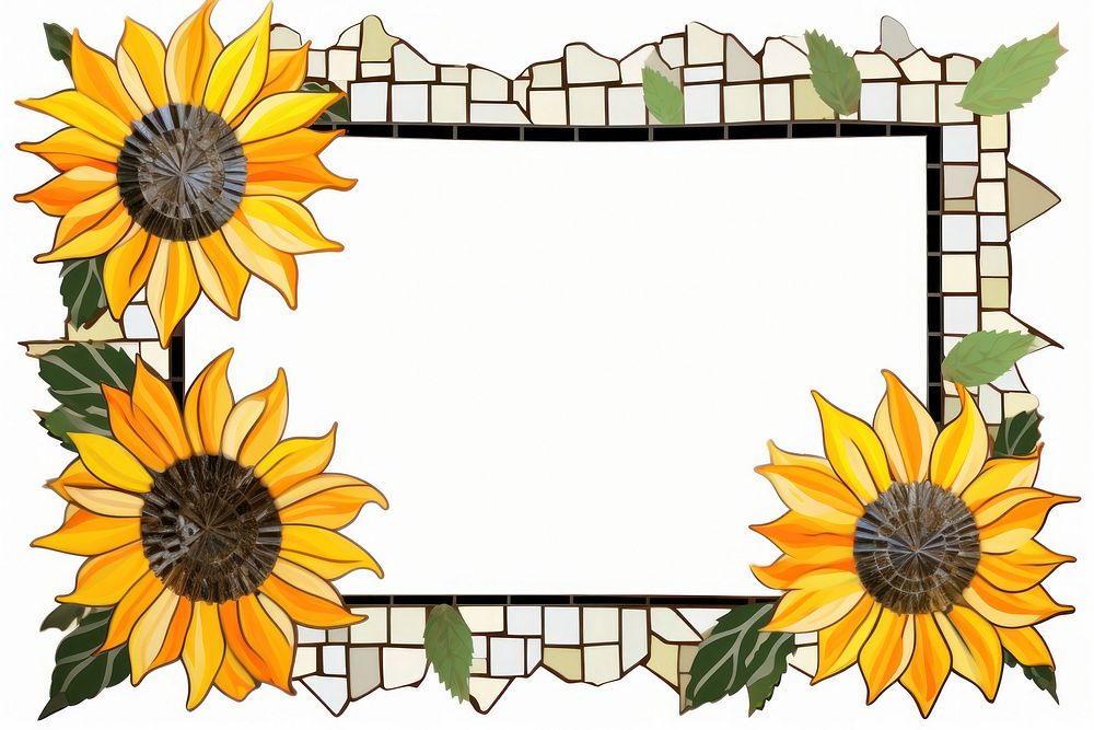 Sunflower mosaic frame plant art inflorescence.