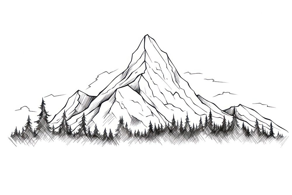 Mountain sketch drawing stratovolcano.