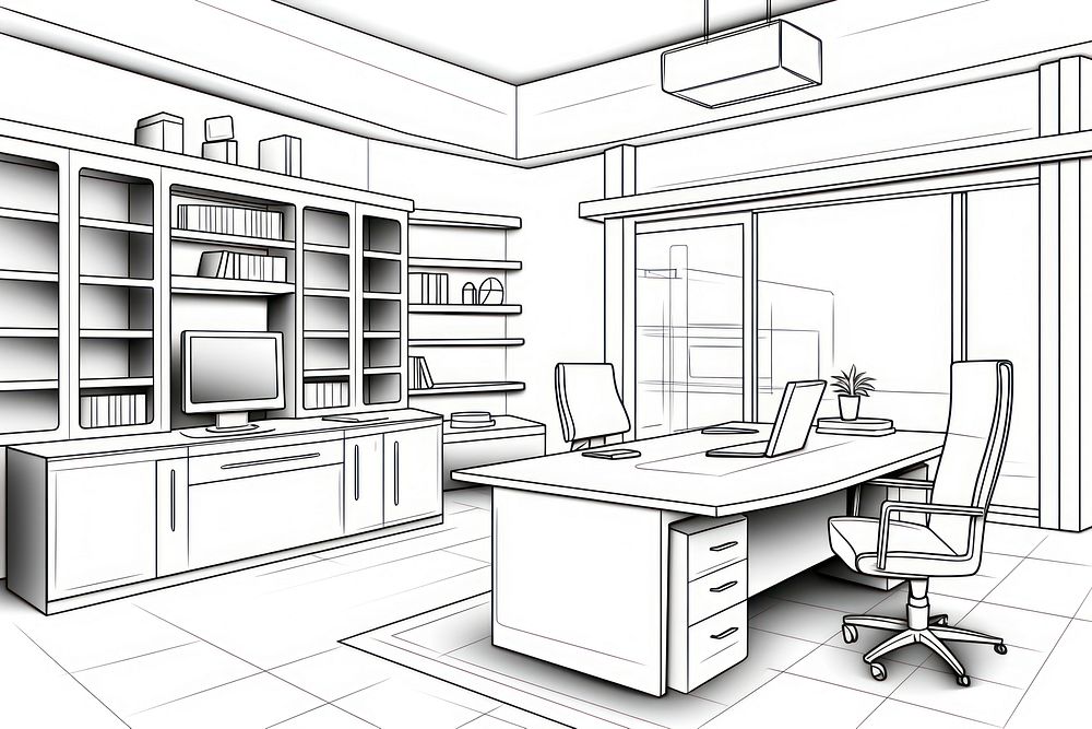 Office sketch furniture drawing.