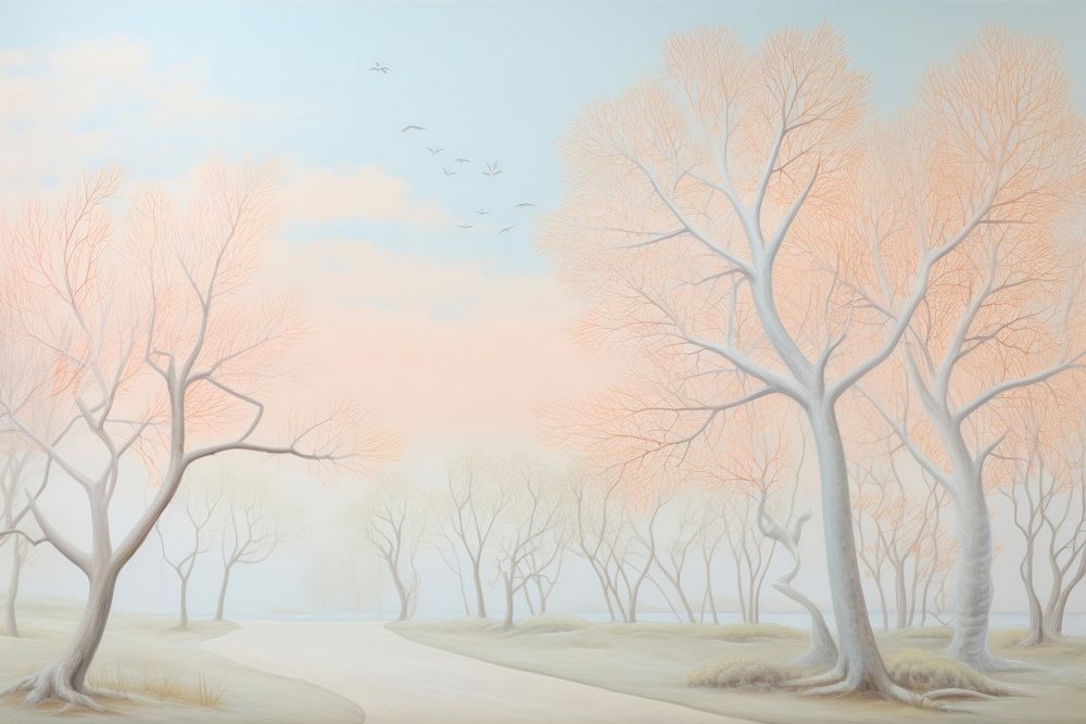 Painting of tree border backgrounds drawing sketch.