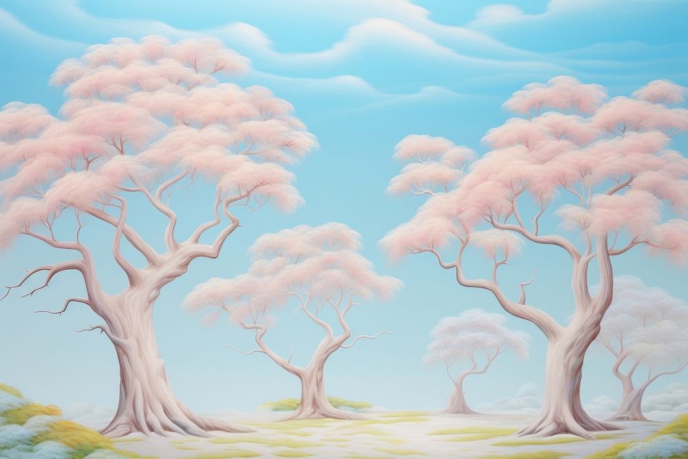 Painting of trees backgrounds plant tranquility.