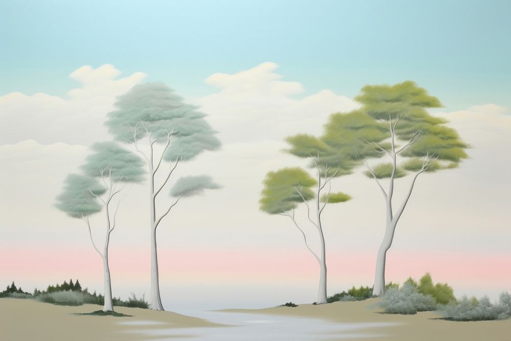 Painting of trees landscape outdoors drawing.