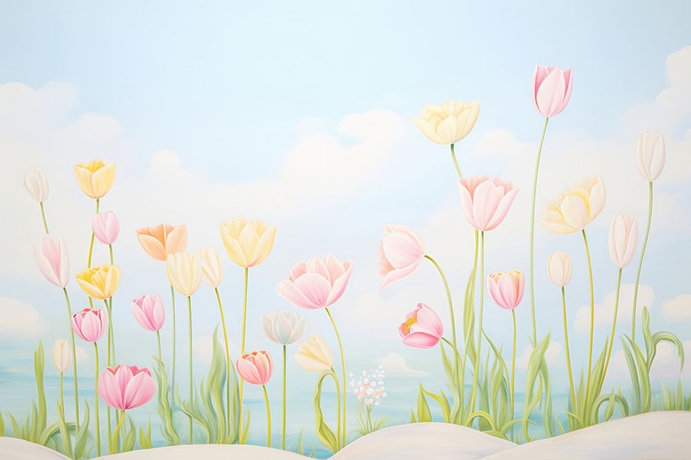 Painting of tulips backgrounds outdoors pattern.