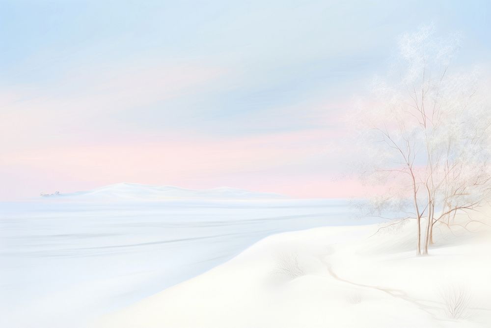 Painting of winter border landscape outdoors nature.