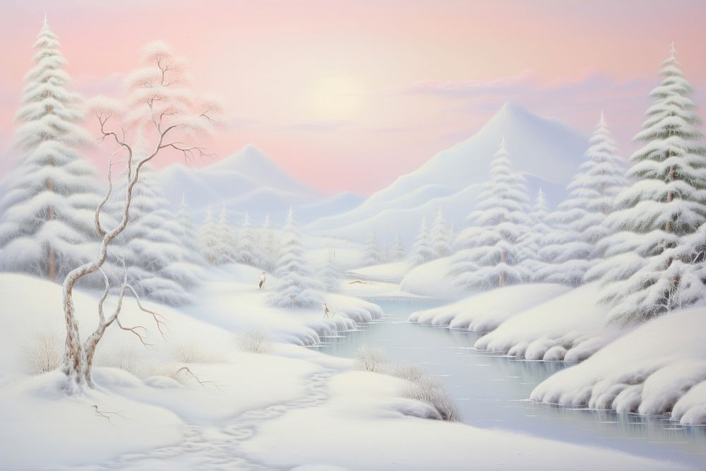 Painting of winter backgrounds landscape outdoors.