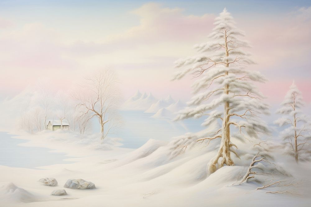 Painting of winter outdoors nature plant.