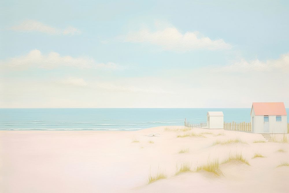Painting of beach border architecture landscape outdoors.