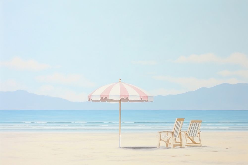 Painting of beach furniture outdoors horizon.