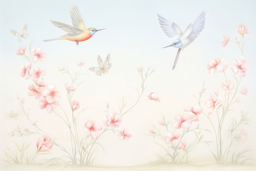 Painting of bird border animal flower flying.