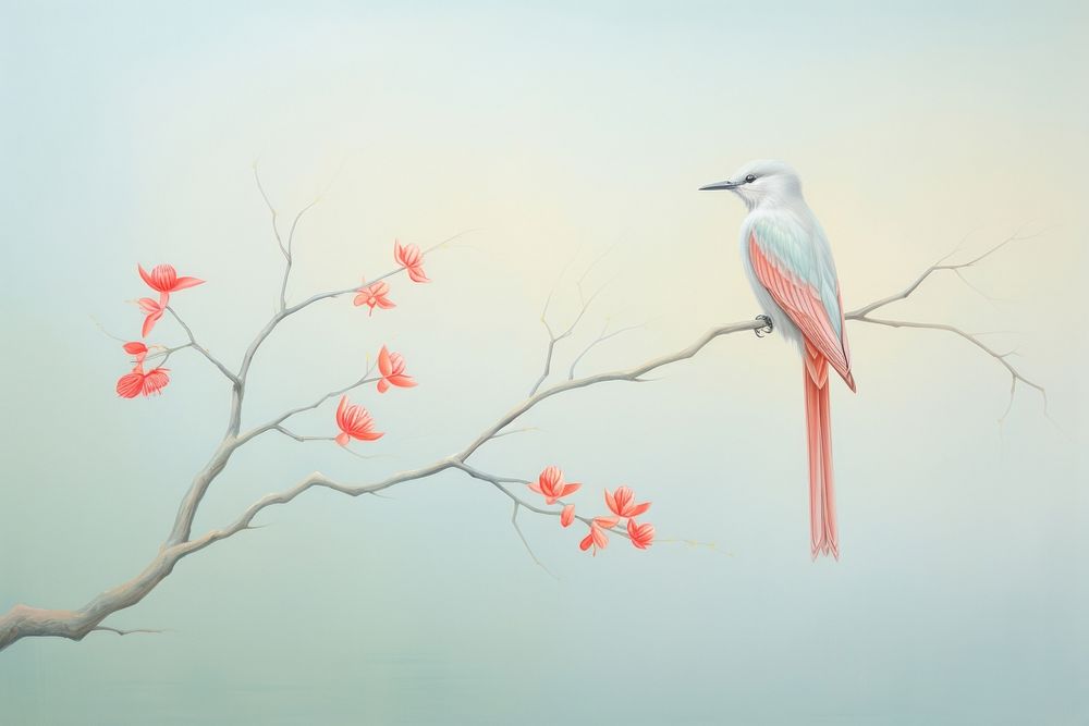 Painting of bird animal plant wildlife.