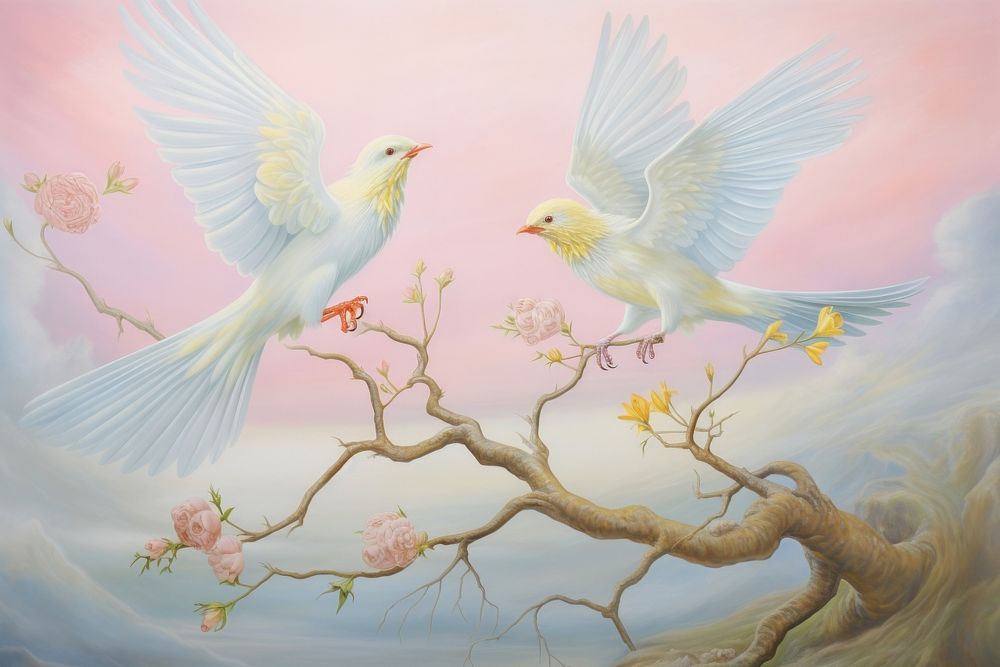 Painting of birds animal creativity wildlife.