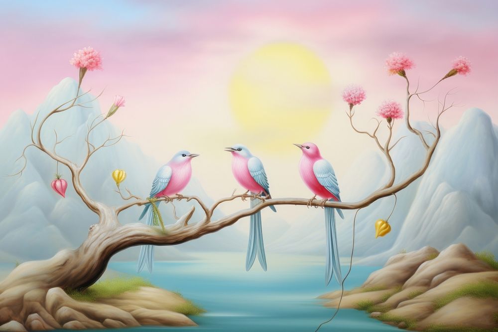 Painting of birds outdoors creativity flamingo.