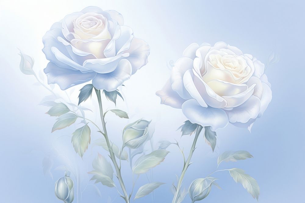 Painting of blue roses pattern flower plant.