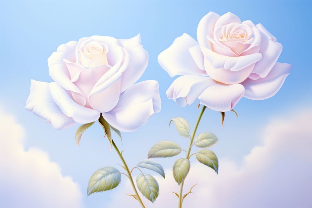 Painting of blue roses blossom flower petal.