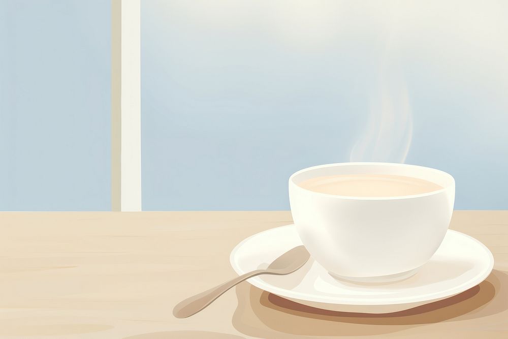 Painting of coffee saucer spoon drink.