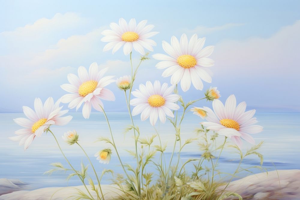 Painting of daysies landscape outdoors nature.