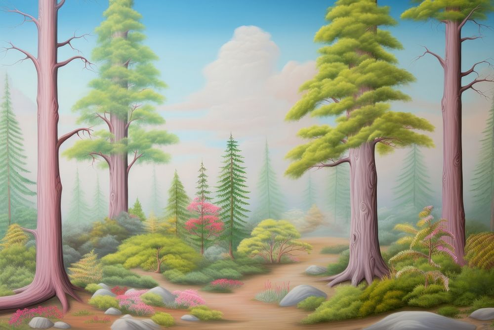 Painting of forest border backgrounds landscape outdoors.
