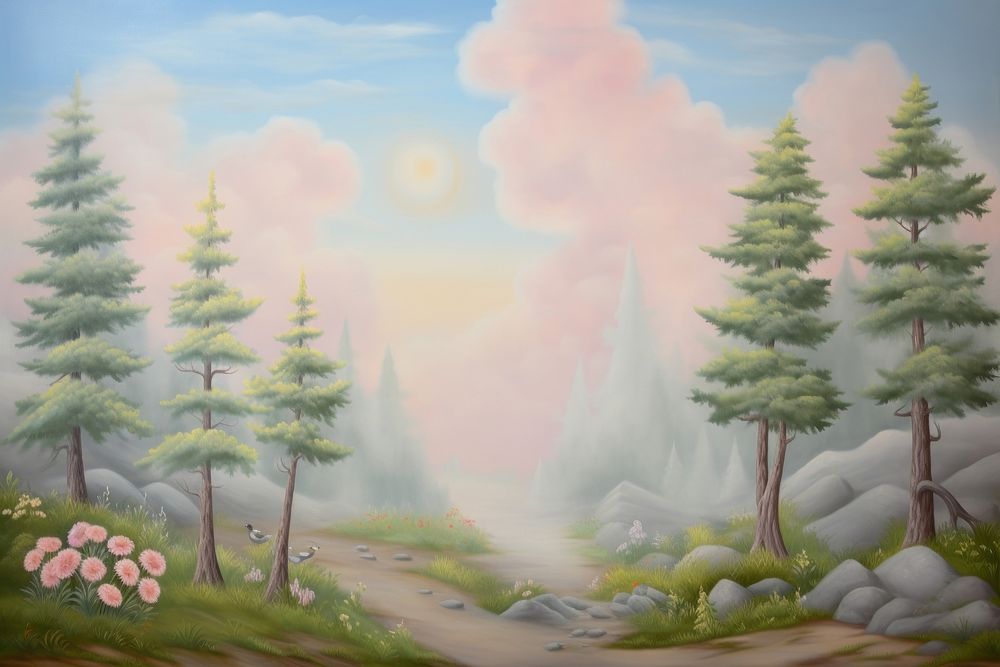 Painting of forest border backgrounds outdoors woodland.