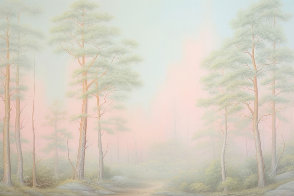 Painting of forest border backgrounds nature mist.