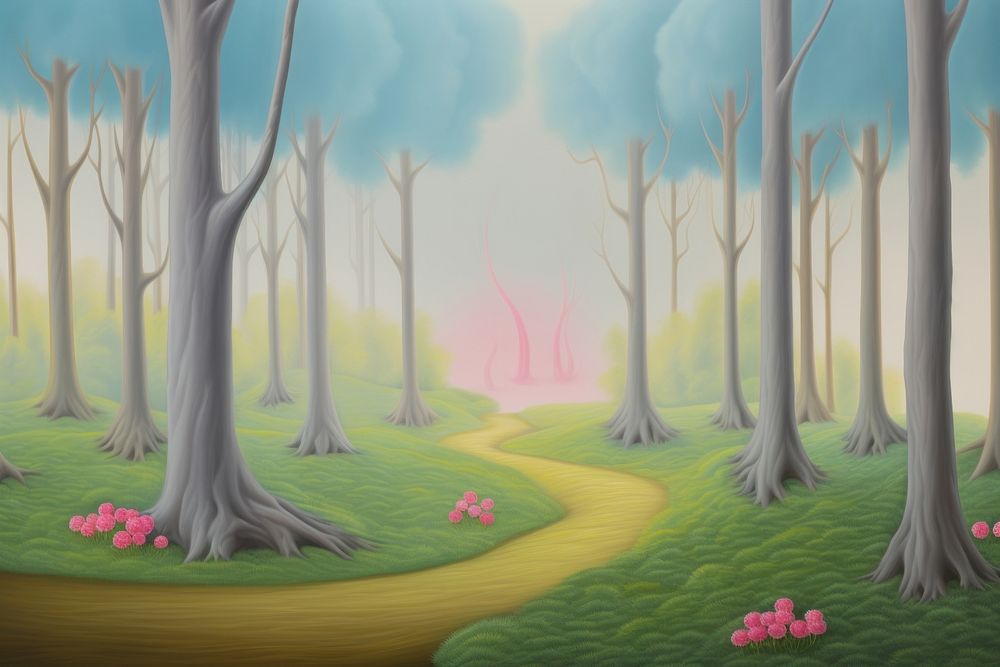 Painting of forest outdoors woodland nature.