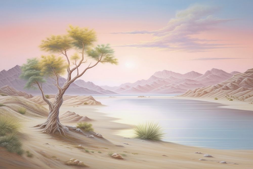Painting of landscapes border outdoors nature desert.