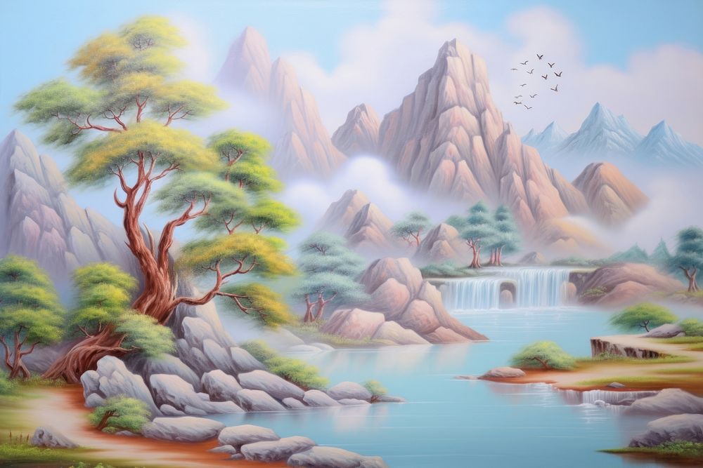 Painting of landscapes border backgrounds outdoors nature.