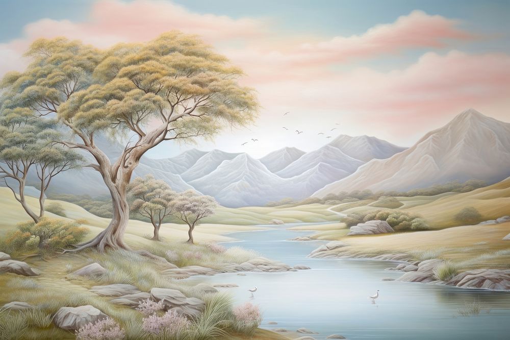 Painting of landscapes outdoors nature tranquility.