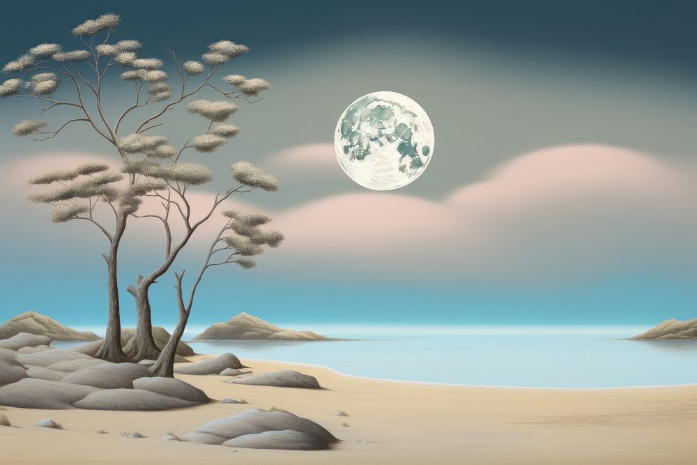 Painting of moon border landscape outdoors nature.