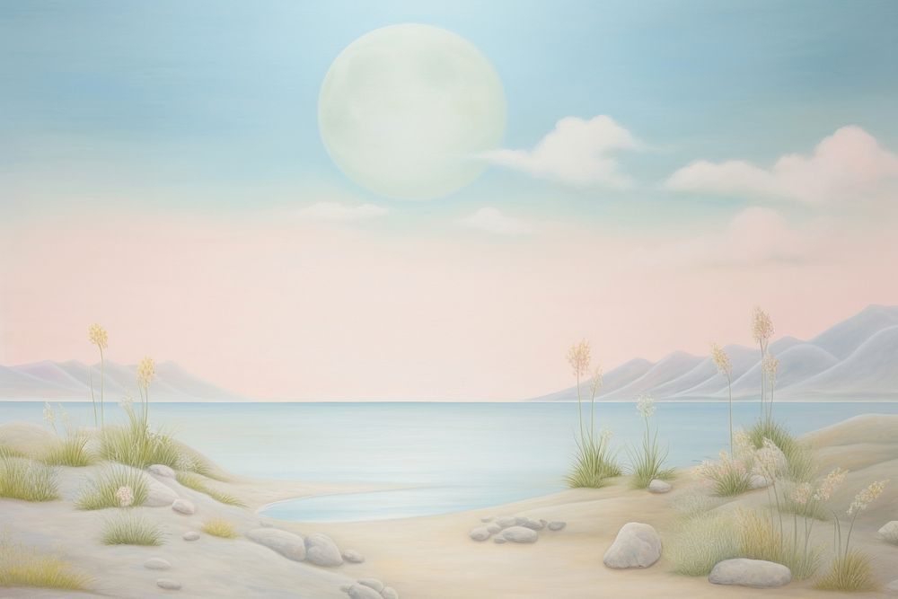 Painting of moon border landscape outdoors horizon.