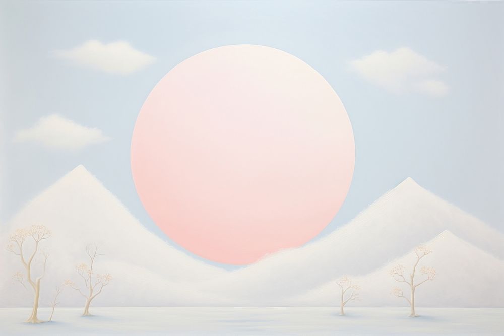Painting of moon nature winter snow.