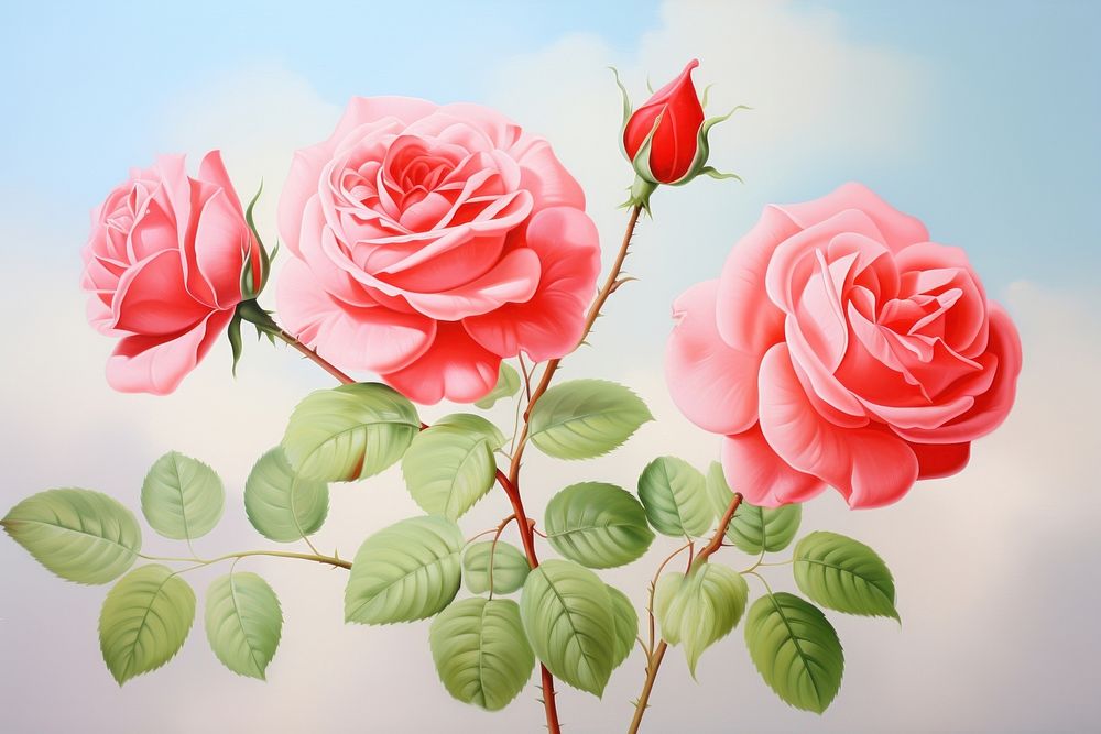 Painting of red roses flower petal plant.