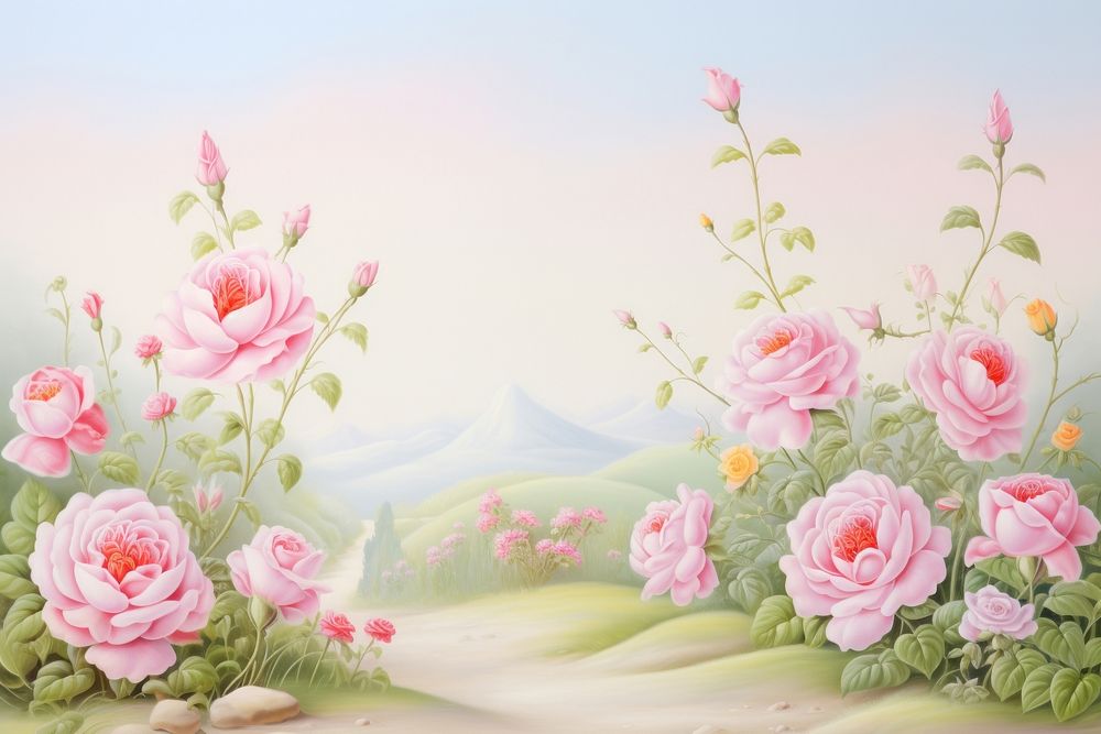 Painting of rose border outdoors pattern flower.