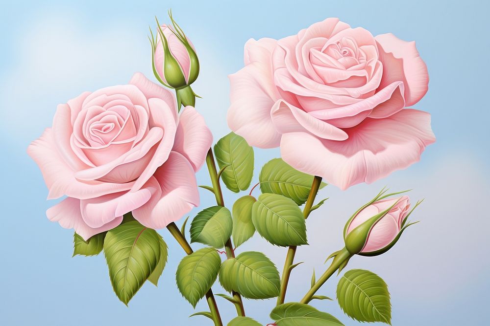 Painting of roses flower plant inflorescence.